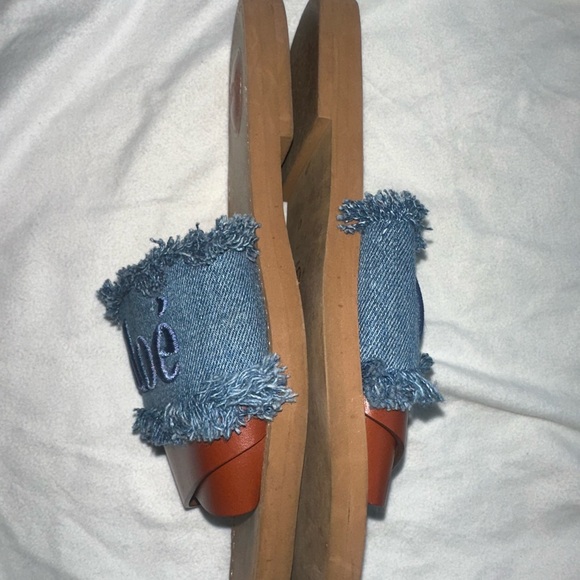 Chloe Brown and Blue Sandals with Denim Strap - Picture 3 of 4